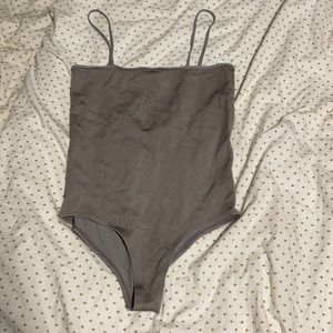 metallic gray spaghetti strap body suit!